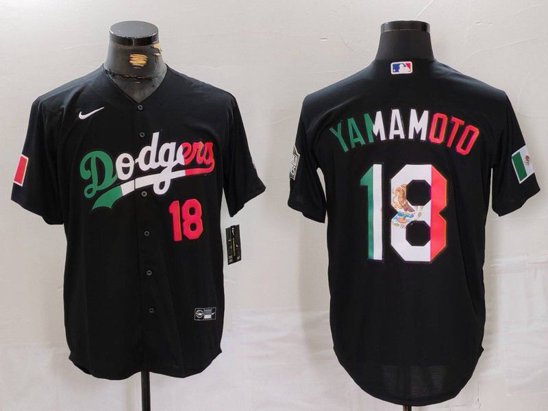 Men Los Angeles Dodgers 18 Yamamoto Black Fashion Nike Game MLB Jersey style 7013